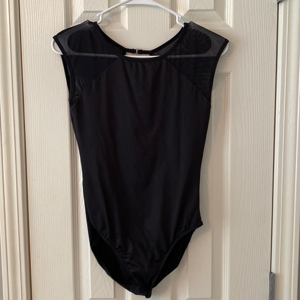 Russian Pointe "Poised" Leotard - Mesh Open Back Cap Sleeve - Black - Large